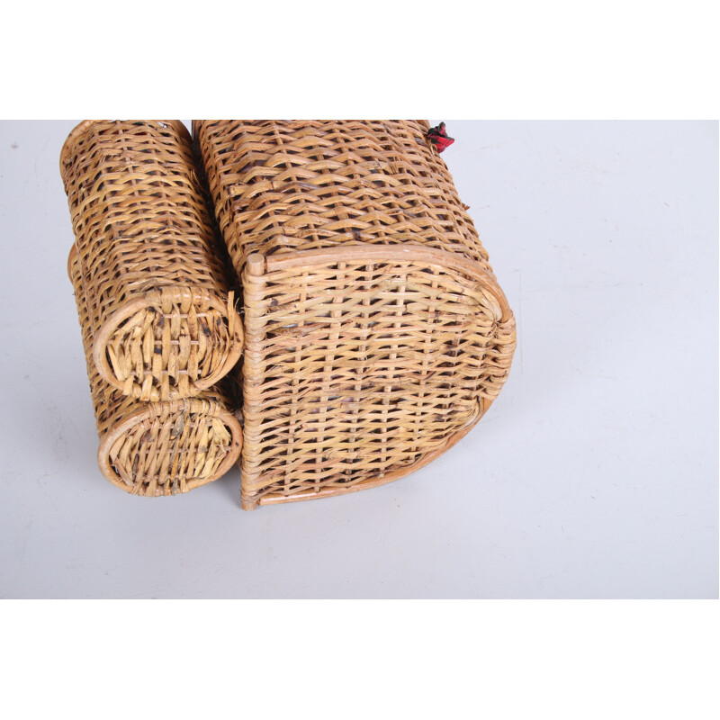 Vintage rattan picnic basket, Scandinavian 1960s