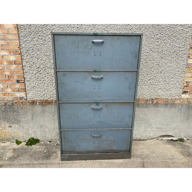Vintage storage cabinet with 4 doors and swivel flaps industrial metal locker 1950s
