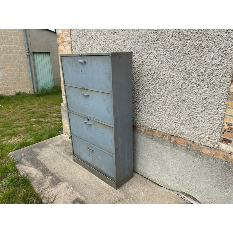 Vintage storage cabinet with 4 doors and swivel flaps industrial metal locker 1950s