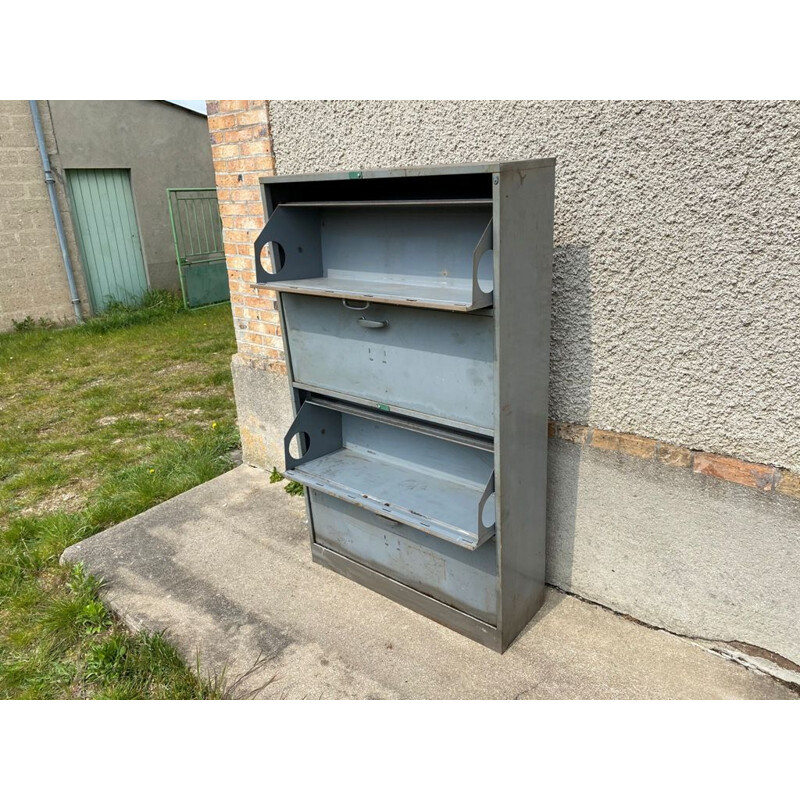 Vintage storage cabinet with 4 doors and swivel flaps industrial metal locker 1950s