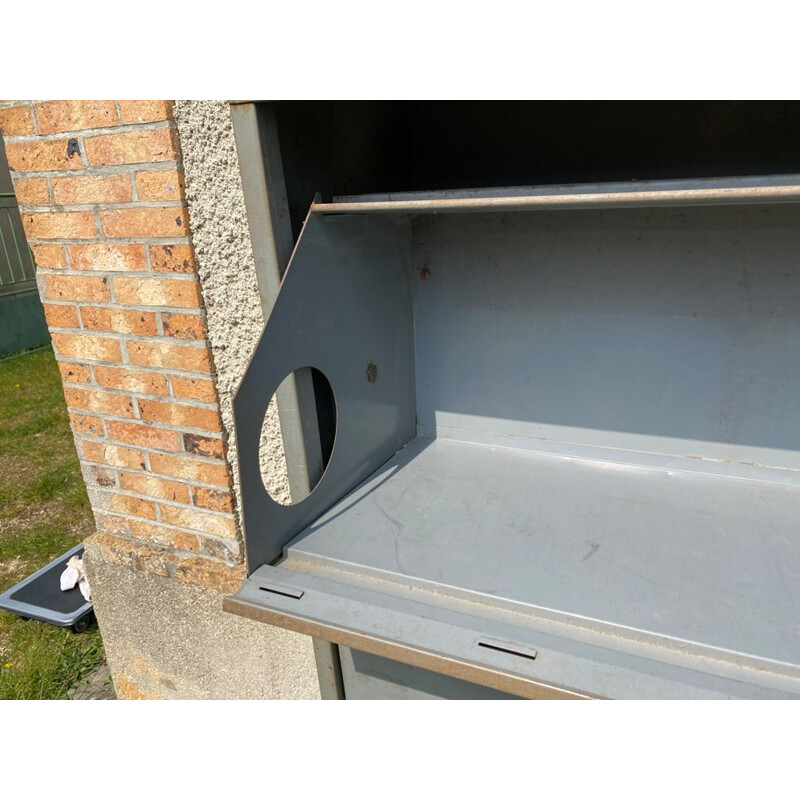 Vintage storage cabinet with 4 doors and swivel flaps industrial metal locker 1950s