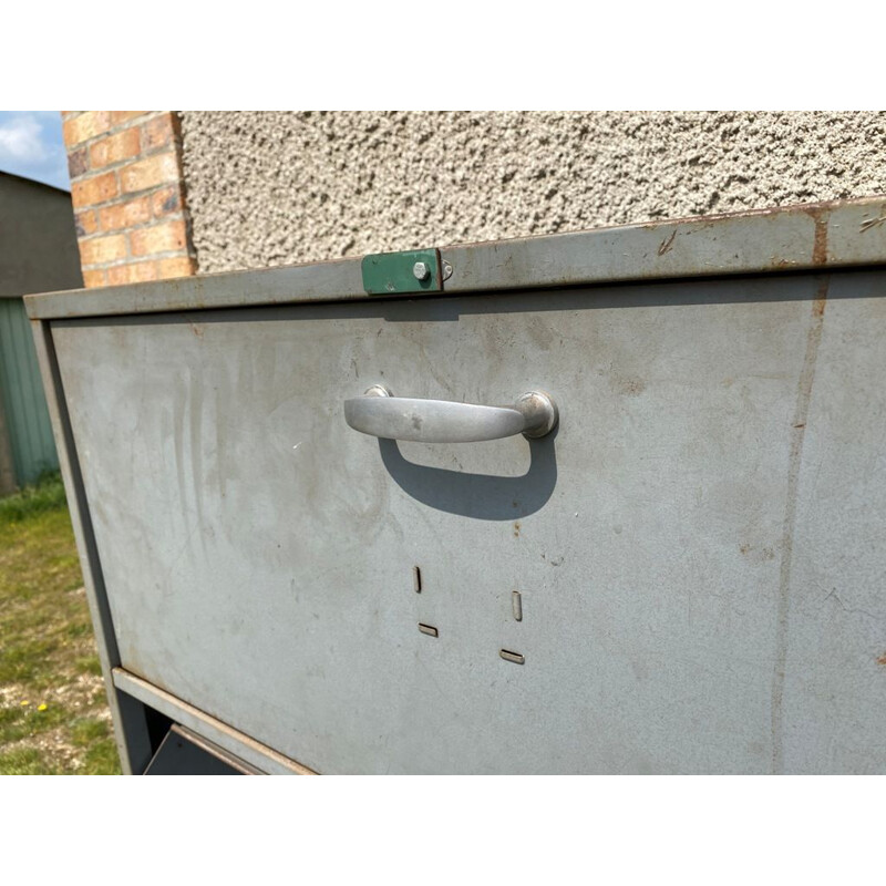 Vintage storage cabinet with 4 doors and swivel flaps industrial metal locker 1950s