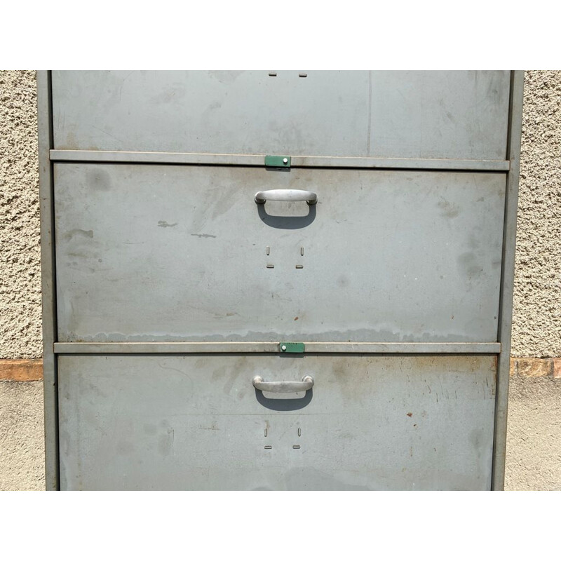 Vintage storage cabinet with 4 doors and swivel flaps industrial metal locker 1950s