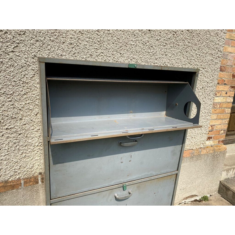 Vintage storage cabinet with 4 doors and swivel flaps industrial metal locker 1950s