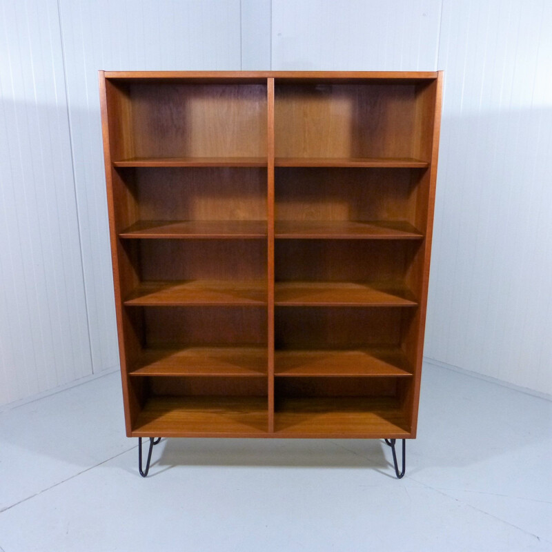 Vintage Teak bookcase with hairpin legs, Denmark 1960s