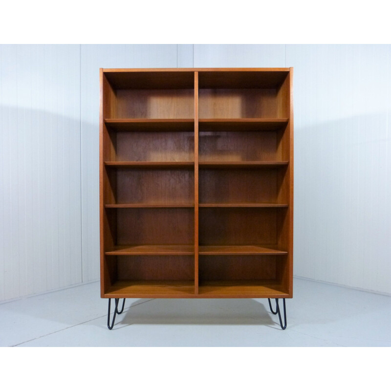 Vintage Teak bookcase with hairpin legs, Denmark 1960s