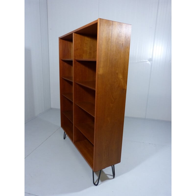 Vintage Teak bookcase with hairpin legs, Denmark 1960s