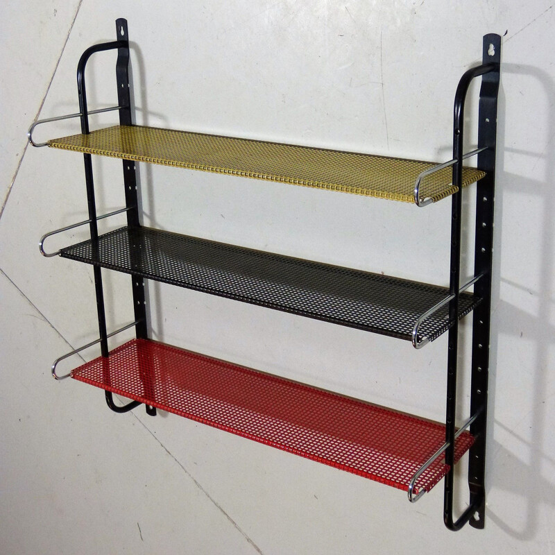 Vintage Perforated steel wall system book rack 1960s