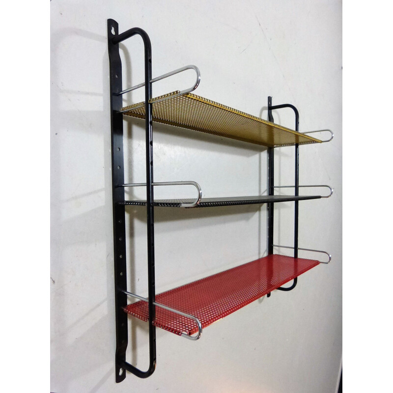 Vintage Perforated steel wall system book rack 1960s