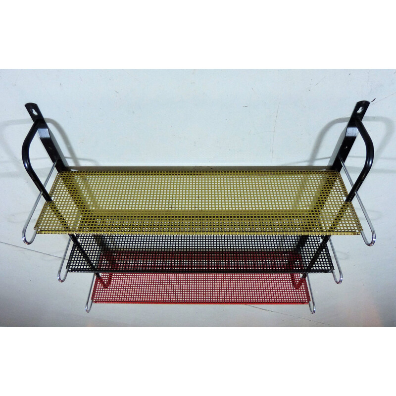 Vintage Perforated steel wall system book rack 1960s