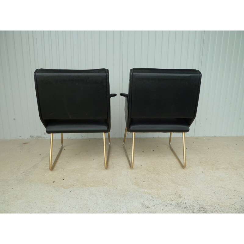 Pair of armchairs in black faux leather - 1950s