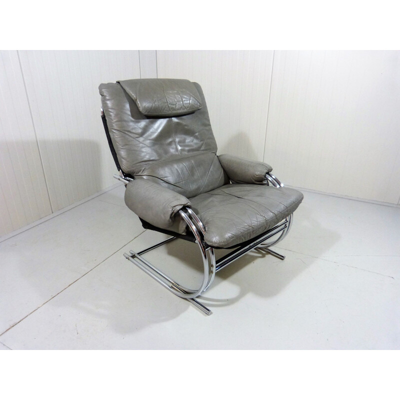 Vintage Lounge chair in grey leather 1980s