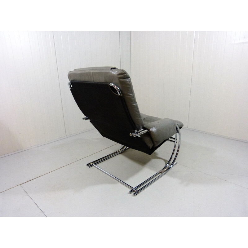 Vintage Lounge chair in grey leather 1980s