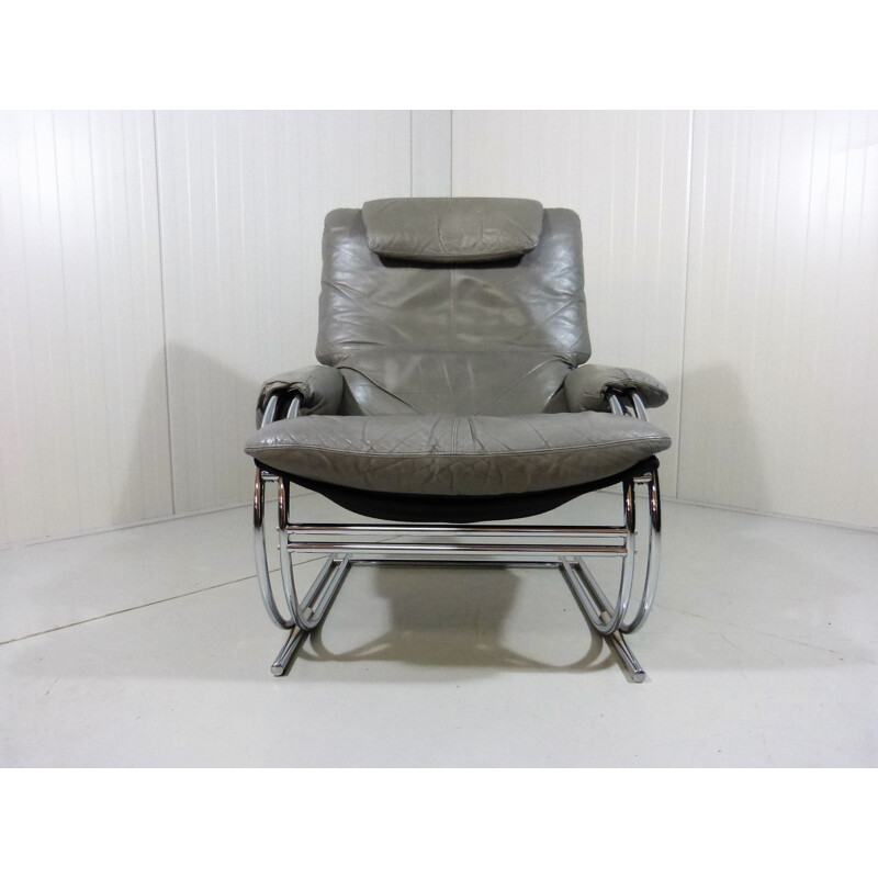 Vintage Lounge chair in grey leather 1980s