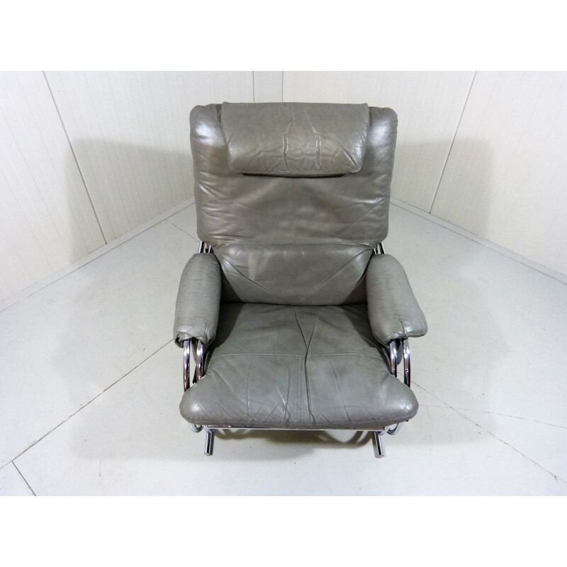 Vintage Lounge chair in grey leather 1980s