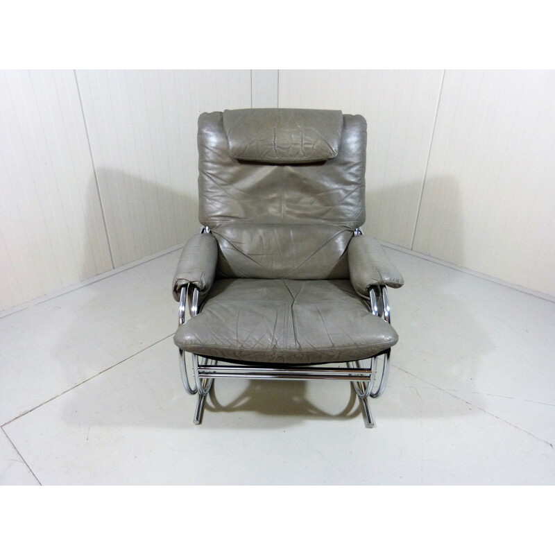 Vintage Lounge chair in grey leather 1980s