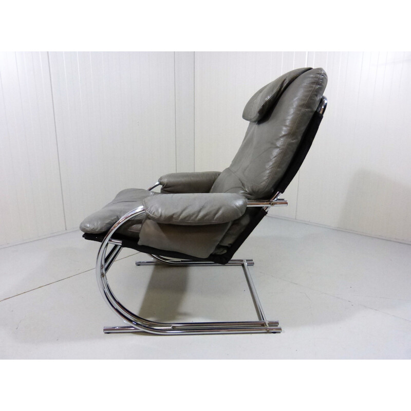 Vintage Lounge chair in grey leather 1980s