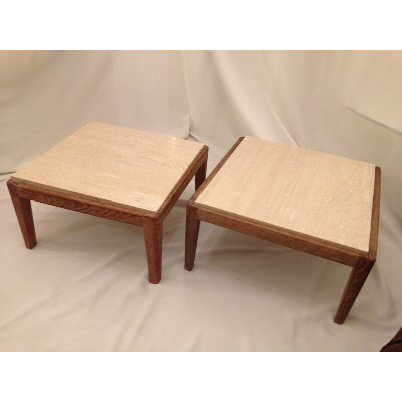 Pair of vintage travertine coffee tables, 1940