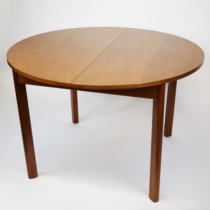 Vintage Round Extendable Wooden Dining Table 1960s