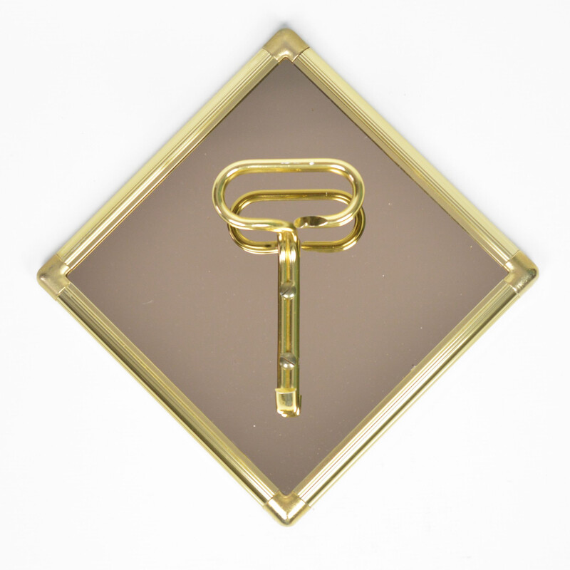 Vintage Brass wall hanger with a mirror by H. Baller, Austria 1970s