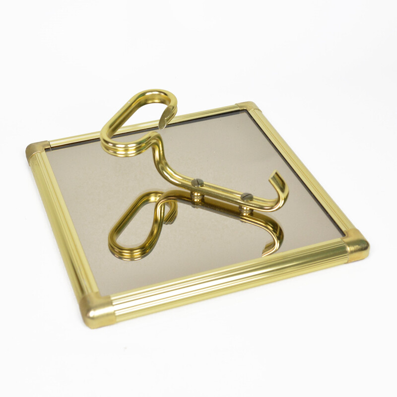 Vintage Brass wall hanger with a mirror by H. Baller, Austria 1970s