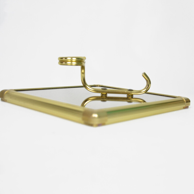 Vintage Brass wall hanger with a mirror by H. Baller, Austria 1970s