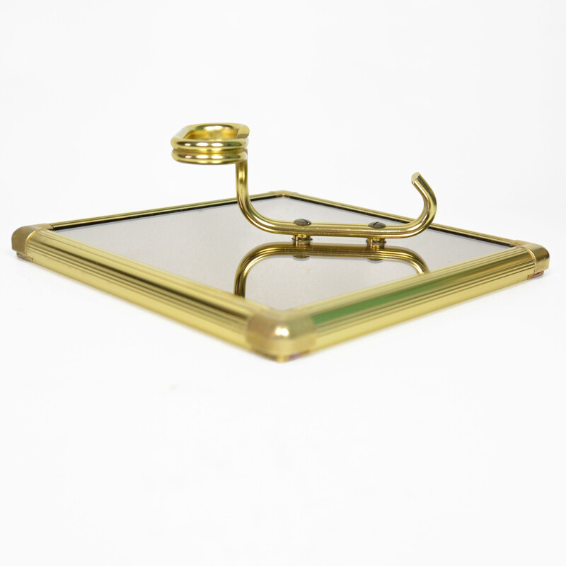 Vintage Brass wall hanger with a mirror by H. Baller, Austria 1970s