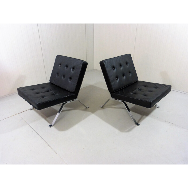 Pair of vintage black leather lounge chairs 1960s