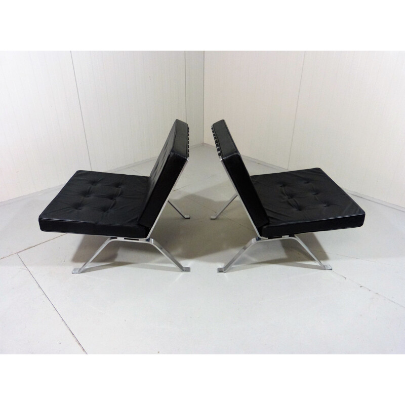 Pair of vintage black leather lounge chairs 1960s