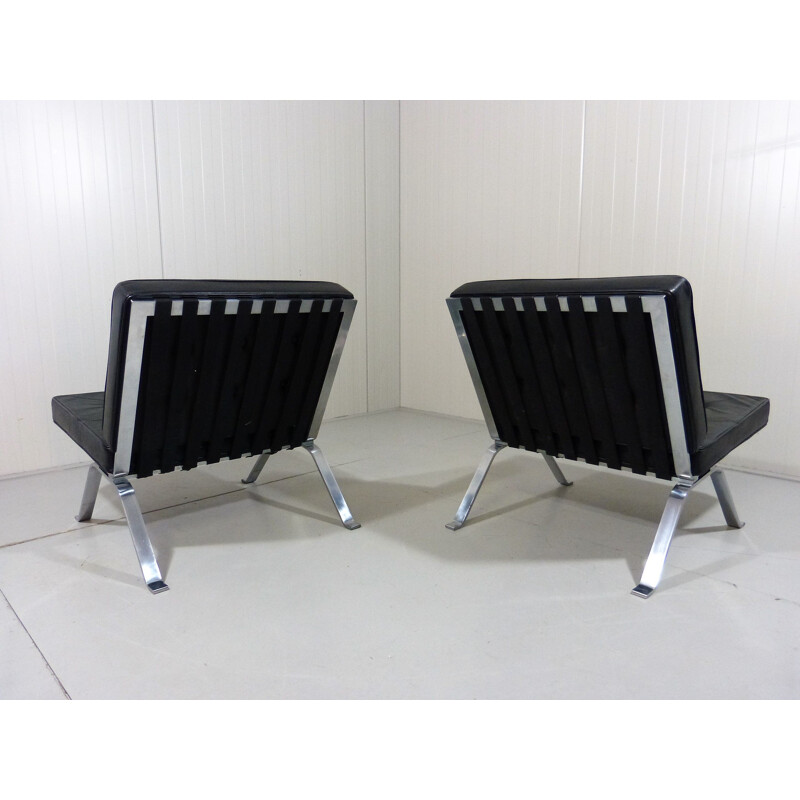 Pair of vintage black leather lounge chairs 1960s