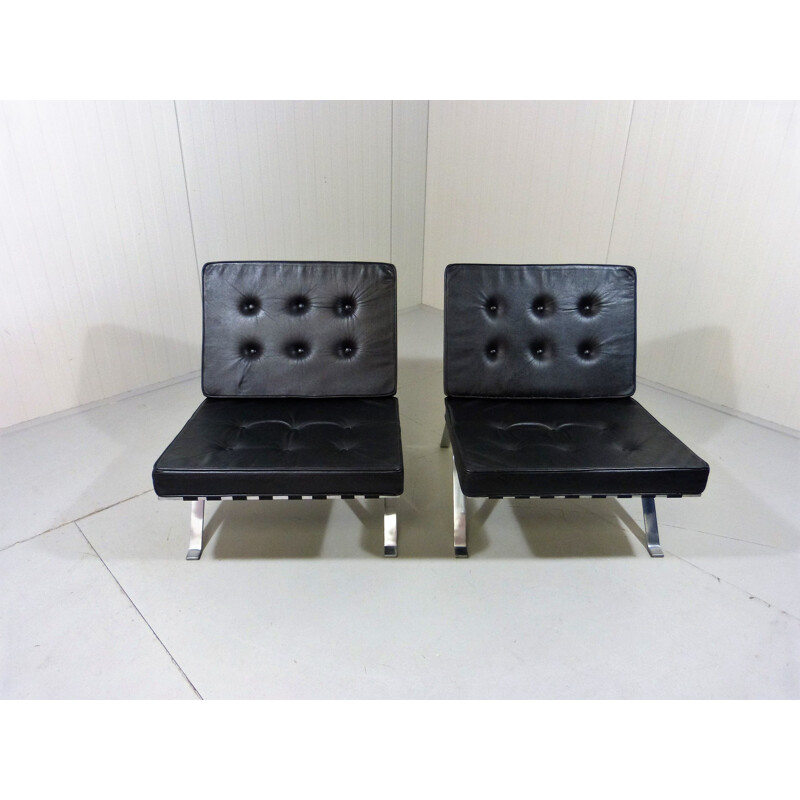 Pair of vintage black leather lounge chairs 1960s