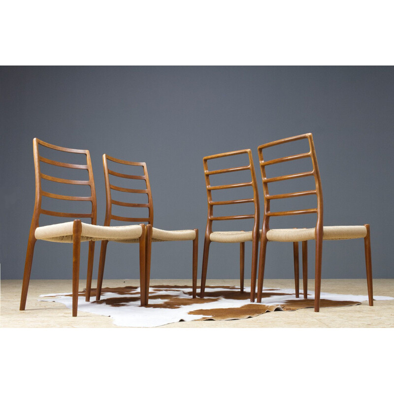 Set of 4 vintage teak dining chair by Niels Otto for Moller Mobelfabrik 1954s