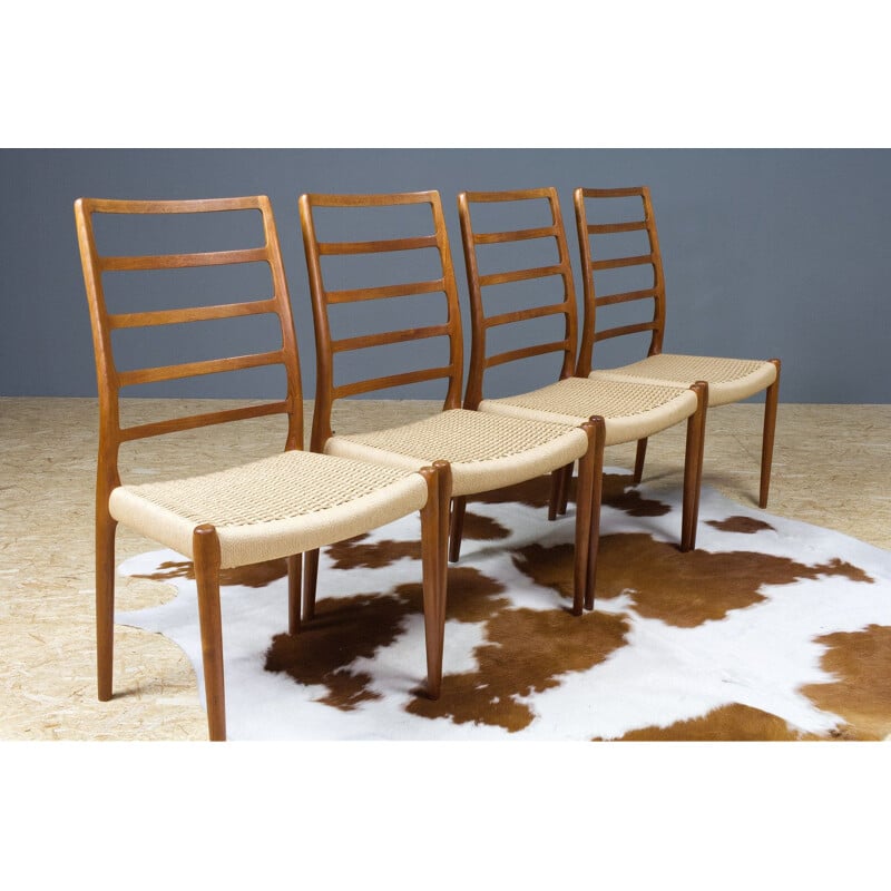 Set of 4 vintage teak dining chair by Niels Otto for Moller Mobelfabrik 1954s