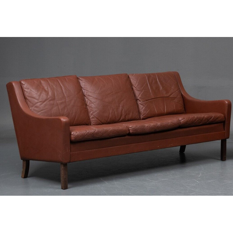 Vintage three seater brown leather sofa, Danish
