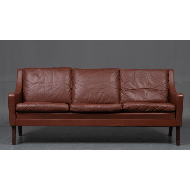 Vintage three seater brown leather sofa, Danish