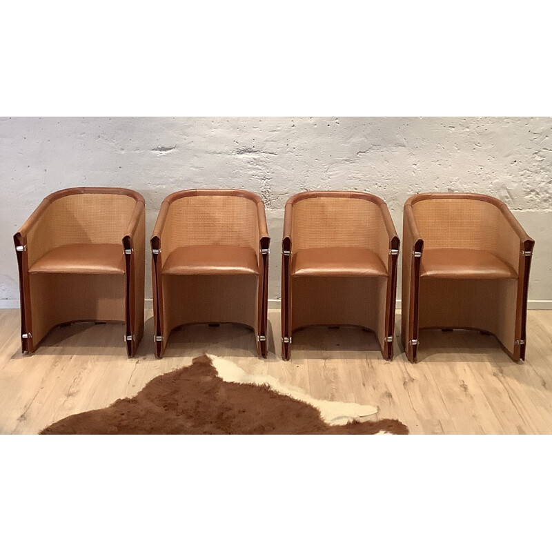 Set of 4 vintage club chairs "Lario" by Giuseppe Vigano for Bonacina, Italy 2000s