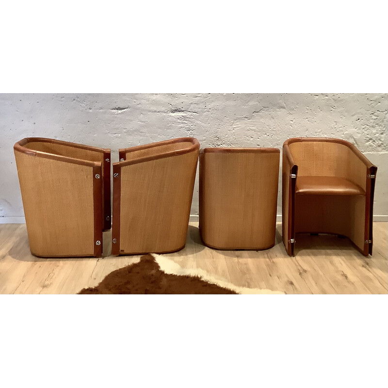 Set of 4 vintage club chairs "Lario" by Giuseppe Vigano for Bonacina, Italy 2000s