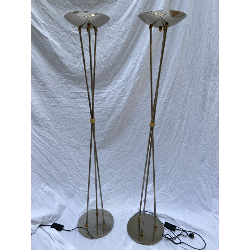 Pair of vintage stainless steel floor lamps, Italian 1980s