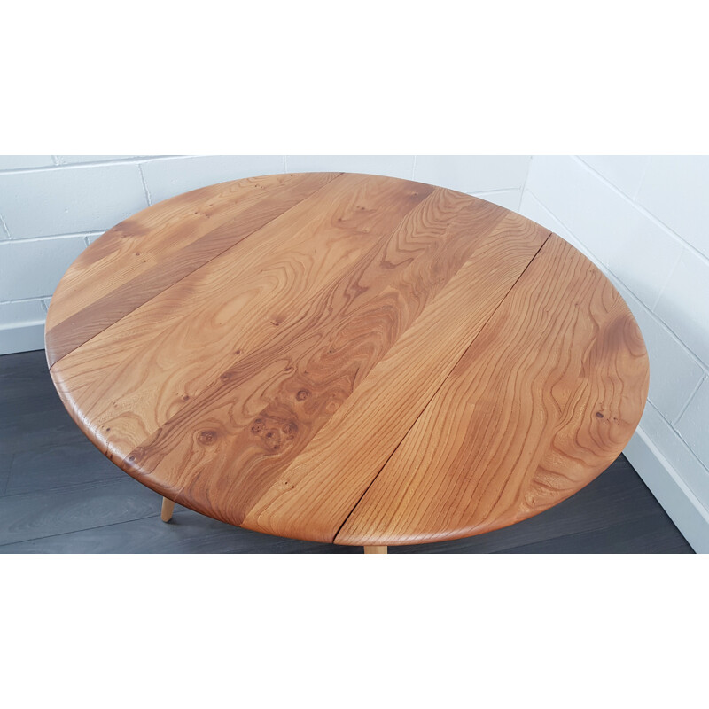 Vintage Round Drop Leaf Dining Table by Ercol, English 1960s