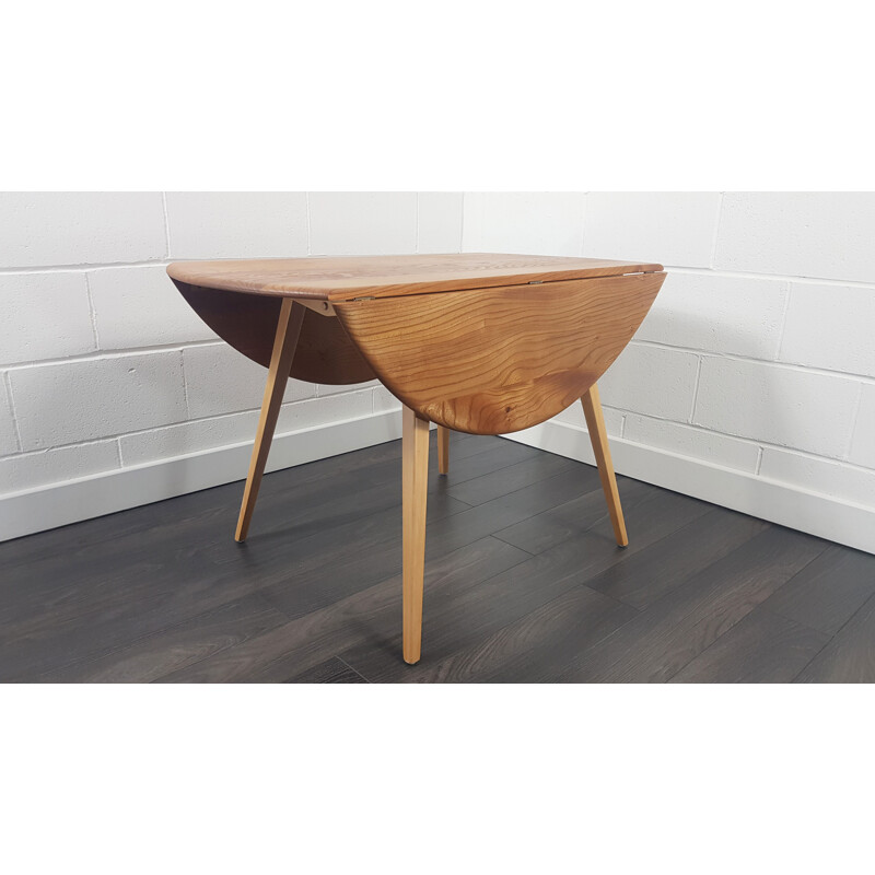 Vintage Round Drop Leaf Dining Table by Ercol, English 1960s