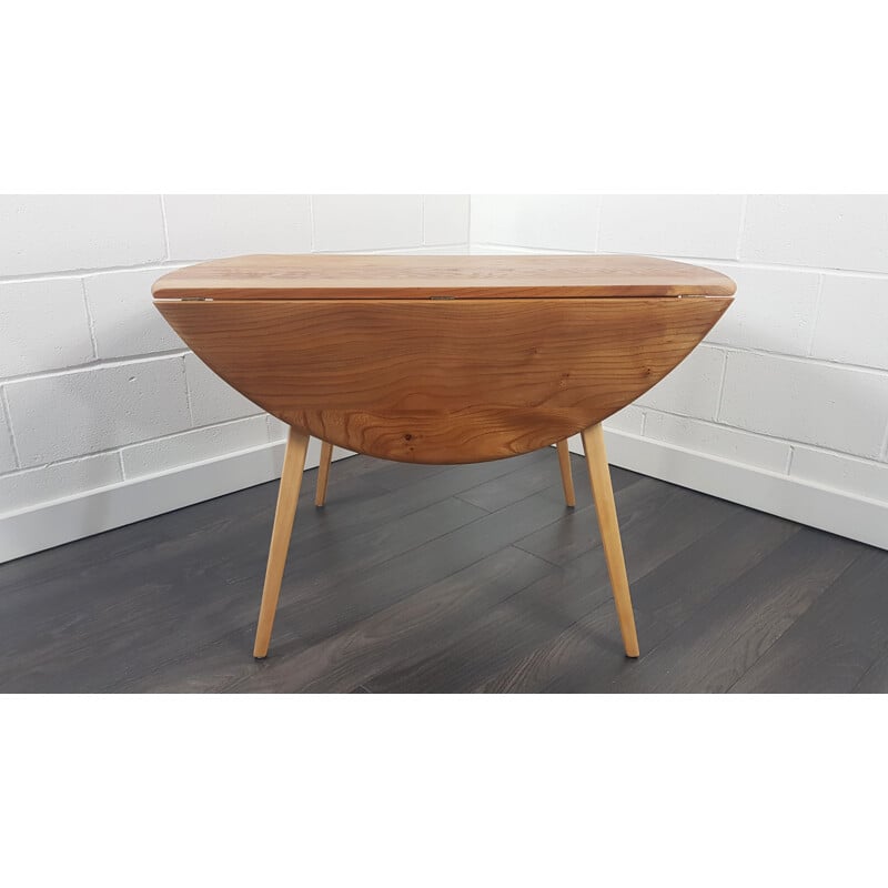 Vintage Round Drop Leaf Dining Table by Ercol, English 1960s