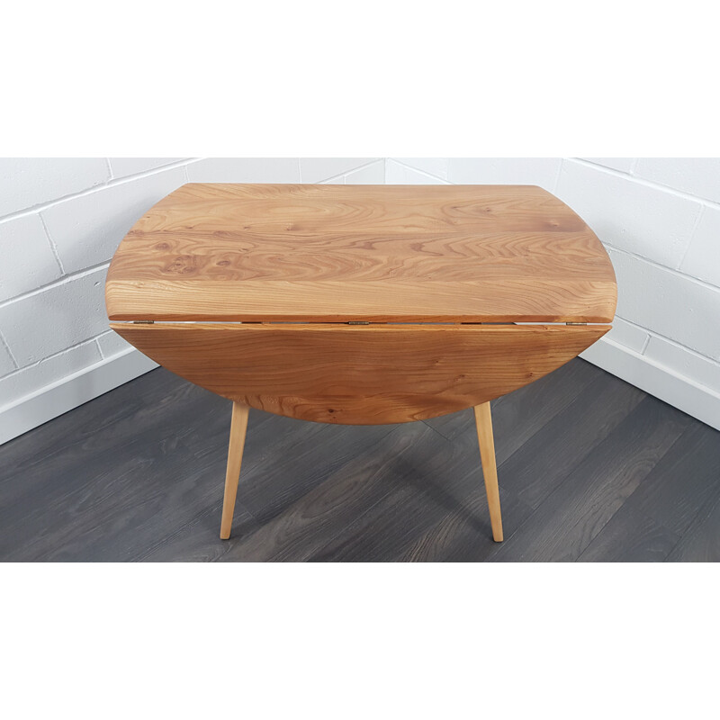 Vintage Round Drop Leaf Dining Table by Ercol, English 1960s