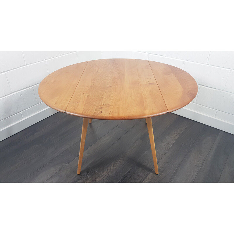 Vintage Round Drop Leaf Dining Table by Ercol 1960s