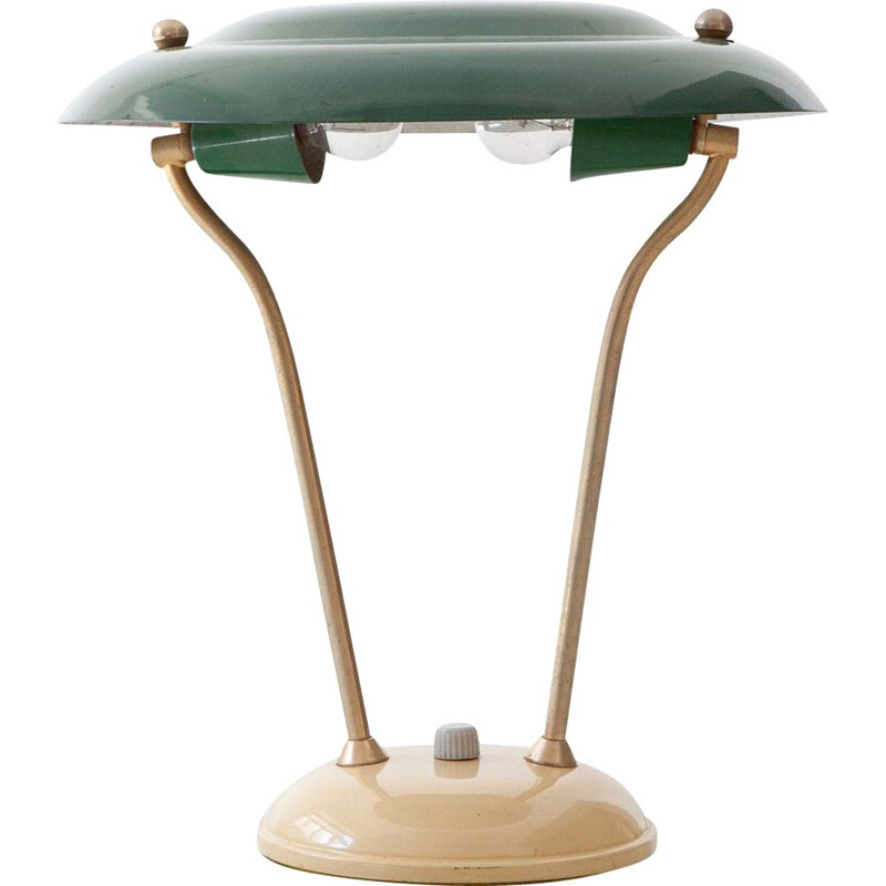 Vintage Green and Cream Table Lamp, Italian 1950s