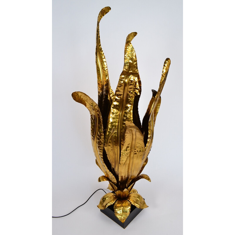 Lampadaire fleur en métal doré et bois - 1970