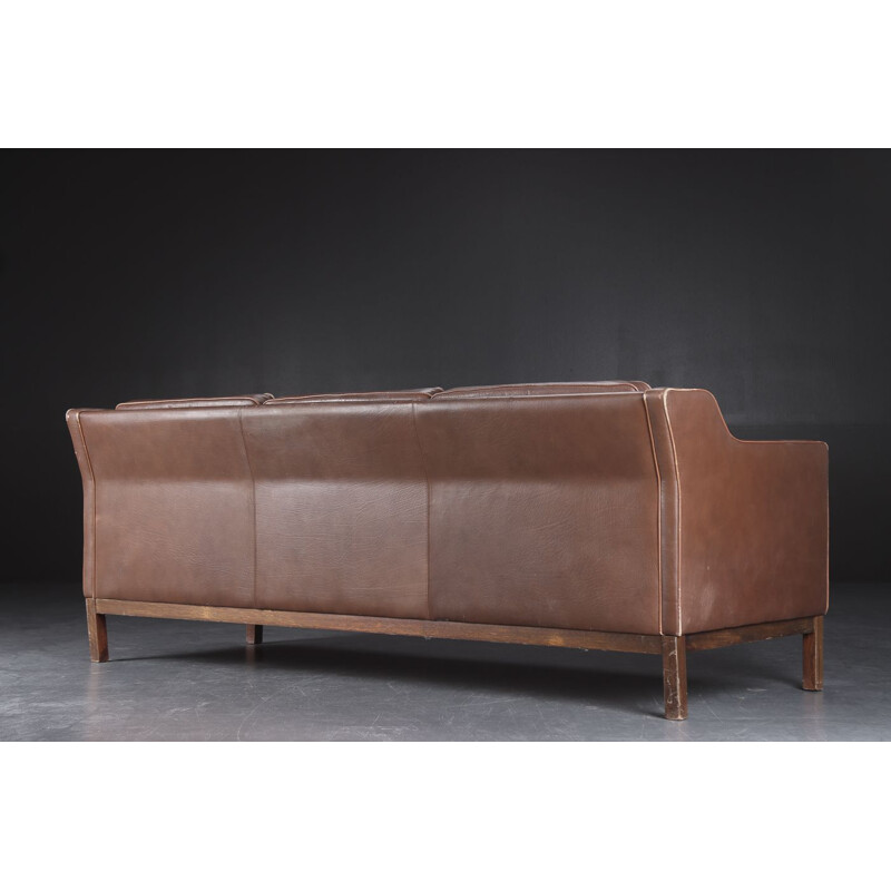 Canapé vintage 3 places en cuir brun par Mogens Hansen, Danois