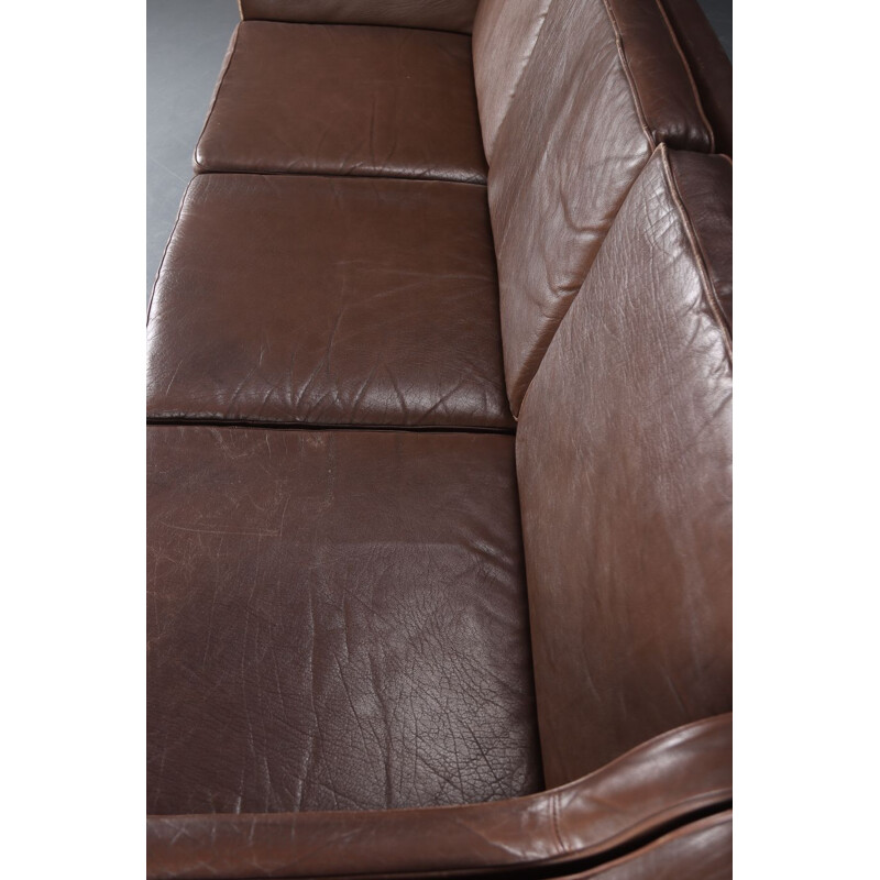 Vintage 3 seater brown leather sofa by Mogens Hansen, Danish