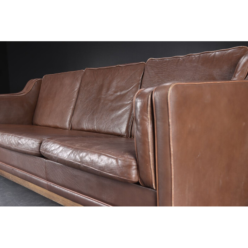 Vintage 3 seater brown leather sofa by Mogens Hansen, Danish