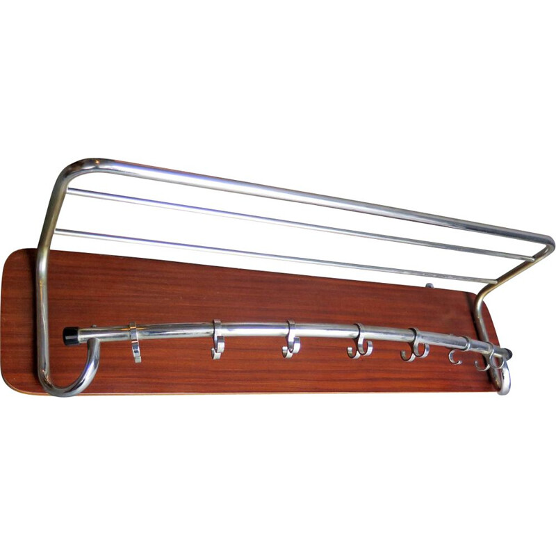 Vintage wooden coat rack in chrome-plated wood 1950s