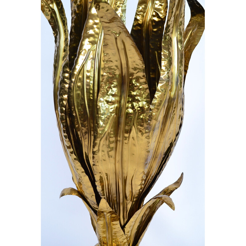 Flower floorlamp in golden metal and wood - 1970s